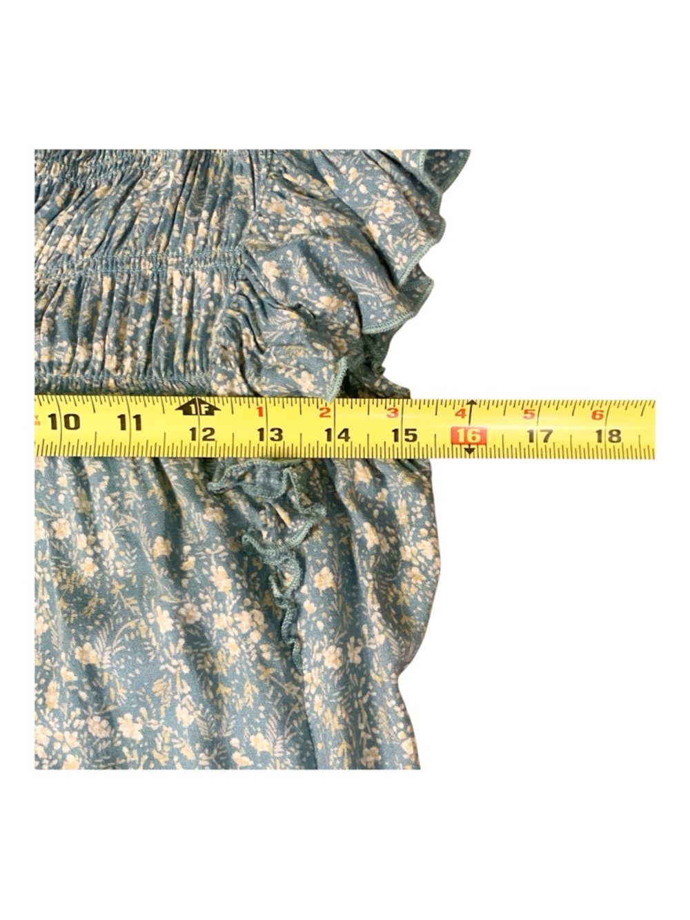 Lucky Brand Teal Boho Floral Smocked V-Neck Top‎ Peasant Blouse Coquette Large - Picture 9 of 11